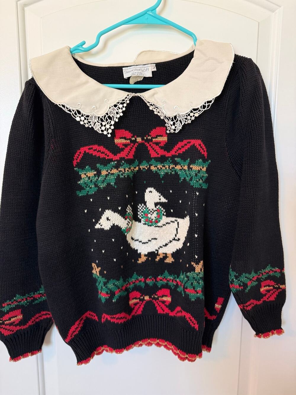 Vintage Sweater Loft Christmas Goose Sweater Large 100% Cotton Made in USA